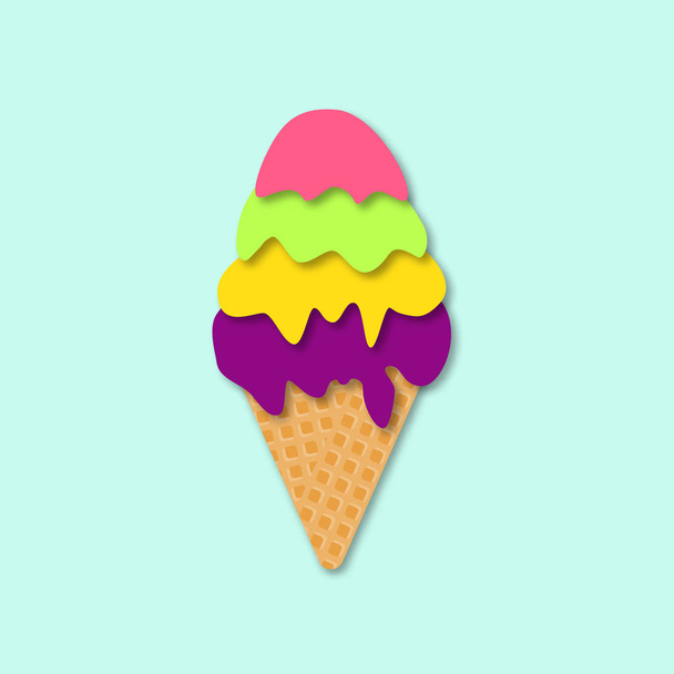 Icono aislado de cono de helado. vector 3d. Estilo de corte de papel. Postre de verano
 - Vector, Imagen
