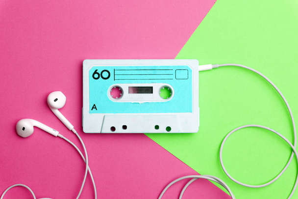 Retro old school 80-s or 90-s concept. Audio cassette on a brigh - Photo, Image