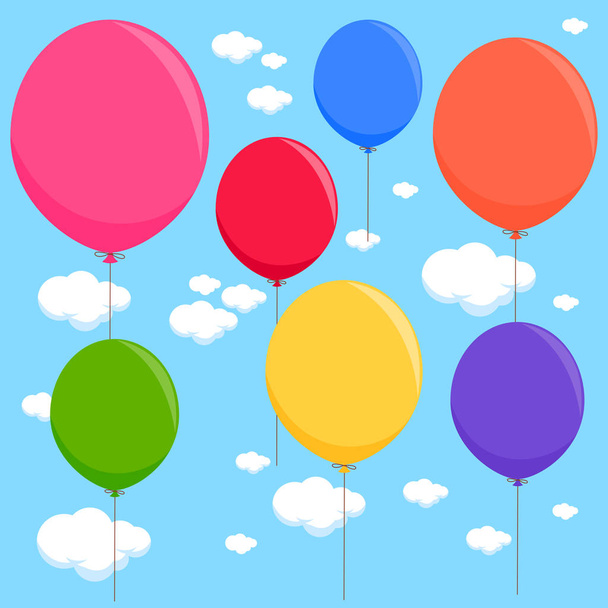 πολύχρωμα μπαλόνια που πετούν στον ουρανό - Διάνυσμα, εικόνα