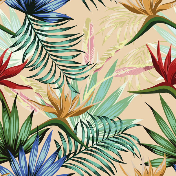Vivid tropical jungle seamless beige background - Vector, Image
