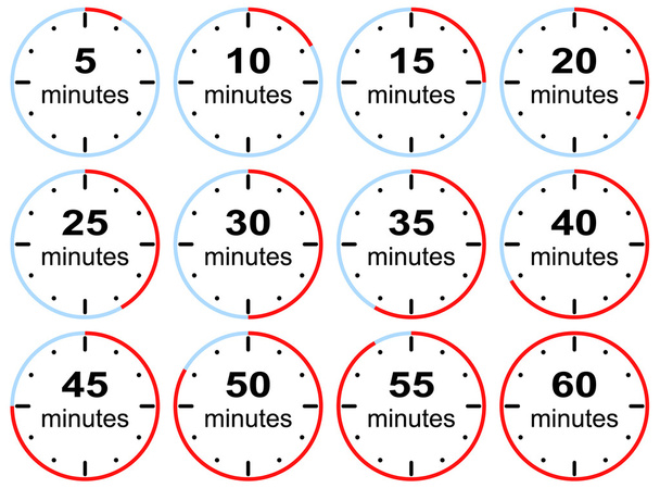 Preestablece límites de tiempo con el paso de cinco minutos
 - Vector, imagen