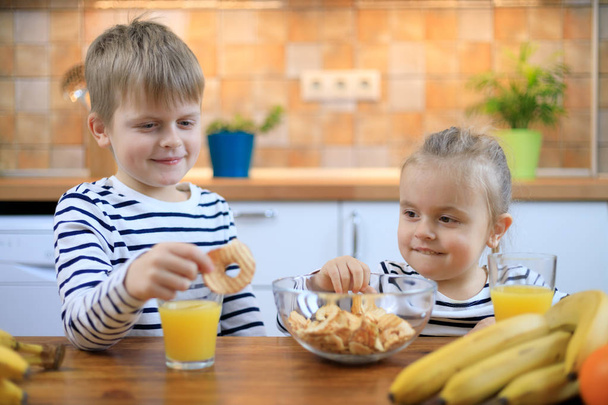 Çocuk ve kız sağlıklı meyve cips yeme - Fotoğraf, Görsel