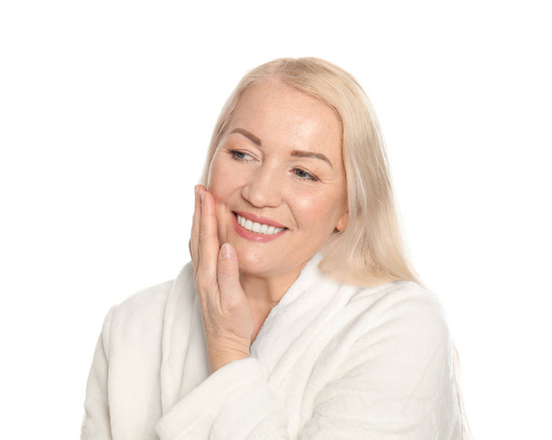 Mature woman with healthy skin on white background - Photo, Image