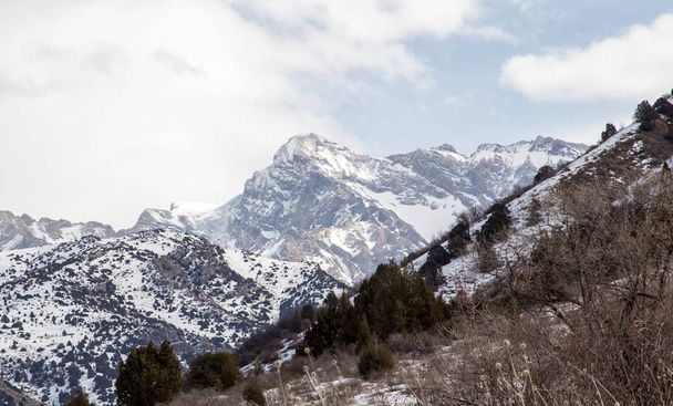 snow-capped mountains of the Tian Shan in winter - 写真・画像