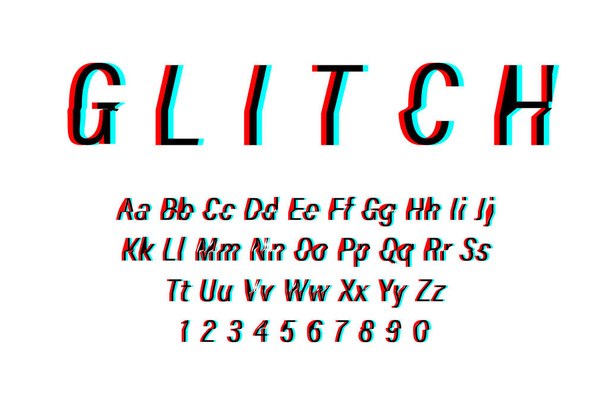 Glitch font on white background. Alphabet letters with numbers in Glitch design. Trendy style distorted glitch typeface. Letters and numbers - Vektor, kép