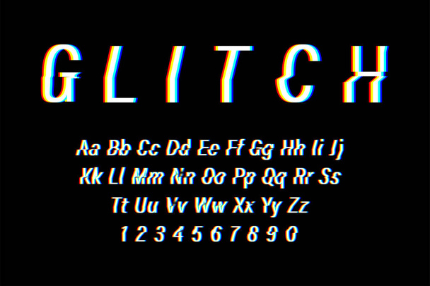 Glitch fuente sobre fondo negro. Letras del alfabeto con números en diseño Glitch. Estilo de moda distorsionado tipo de letra glitch. Letras y números
 - Vector, imagen