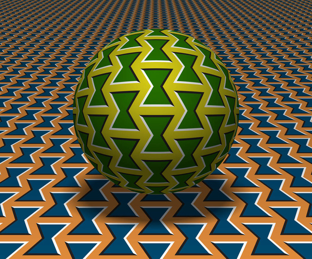 Bol zweeft boven het oppervlak. Abstracte objecten met boog vormen patroon. Vector optische illusie illustratie. - Vector, afbeelding