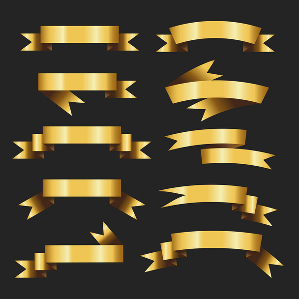 Set of Retro Gold Ribbons Vector Illustration. beautiful festive - Vector, Image