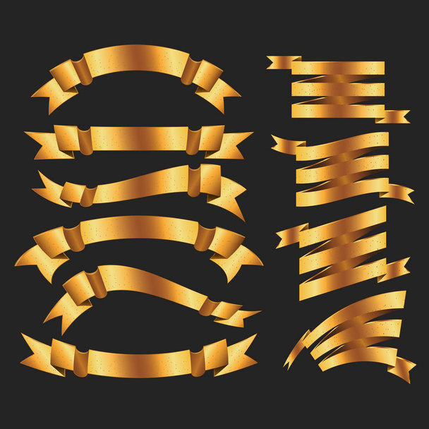 Set of Retro Gold Ribbons Vector Illustration. beautiful festive - Vector, Image