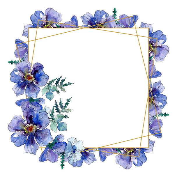 Wildflower bouquet botanical flowers. Watercolor background illustration set. Frame border crystal ornament square. - Foto, Imagen