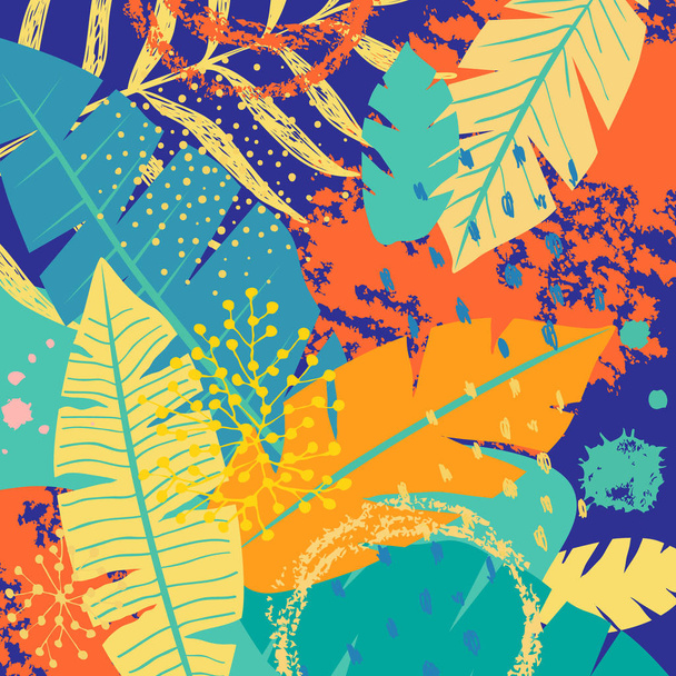 Tropical Background with Colorful Leaves and Textures - Vector, afbeelding