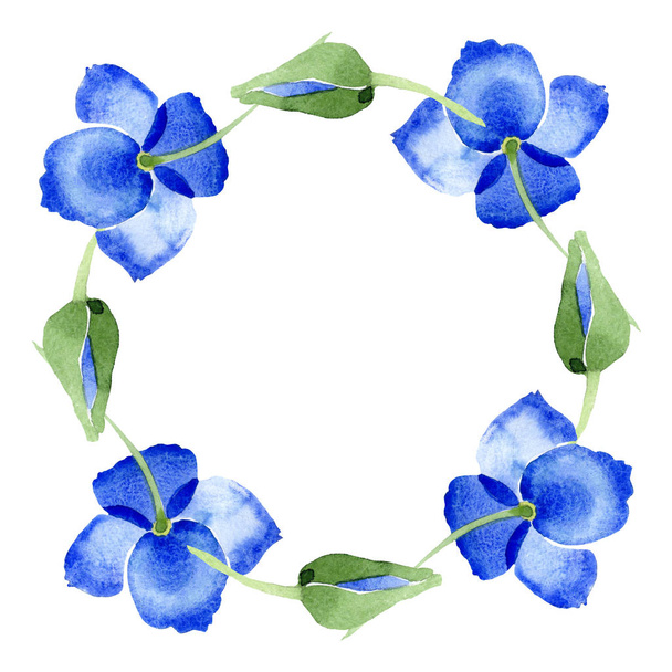 Kék mák virág botanikai virágok. Vad tavaszi levél vadvirág elszigetelt. Akvarell háttér illusztráció készlet. Akvarell rajz divat aquarelle. Test határ Dísz tér. - Fotó, kép