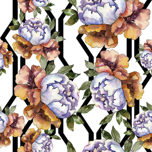 Csokorkészítés virág botanikai virágok. Akvarell háttér illusztráció készlet. Varratmentes háttérben minta. - Fotó, kép