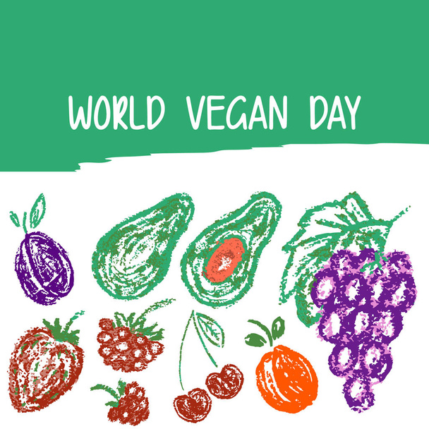 Dibujo infantil. Día Mundial del Vegano
 - Vector, Imagen