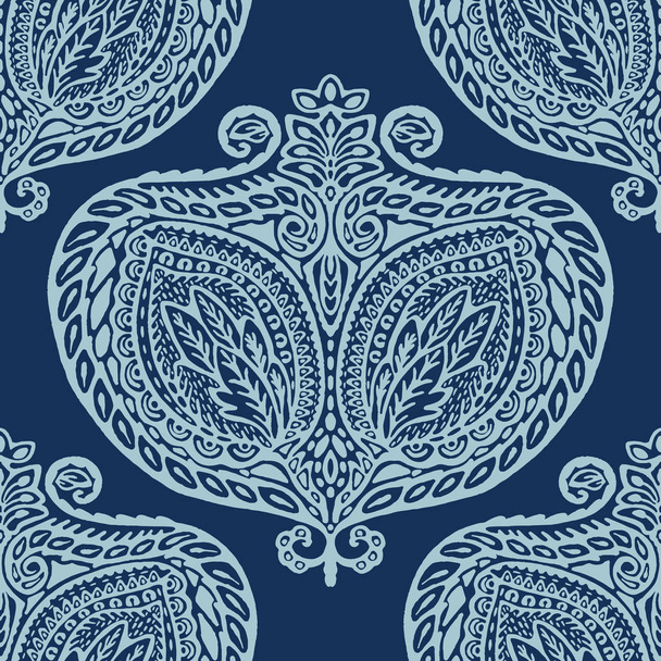 Indigo bleu dessiné à la main arabesque persan motif damassé illustration
. - Vecteur, image