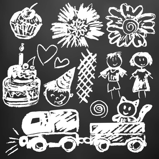 Cute children's drawing. Icons, signs, symbols, pins - Vector, Image