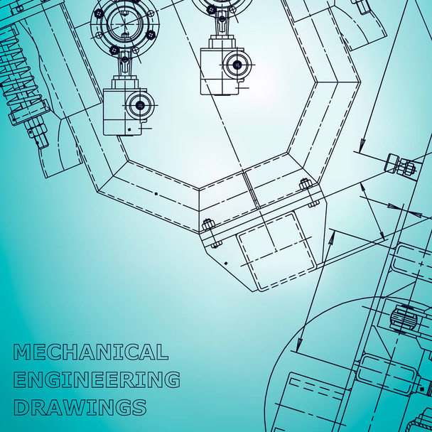 Blueprint, Sketch. Vector engineering illustration. Cover, flyer, banner, background. Instrument-making drawings. Mechanical engineering drawing. Technical illustrations, backgrounds. Corporate Identity. Light blue - Vector, Image
