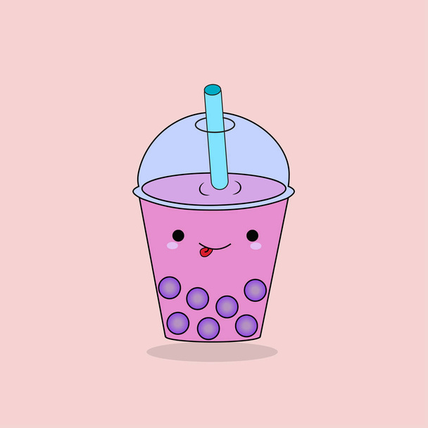 Cartoon cocktail van bosbessen op een roze achtergrond - Vector, afbeelding