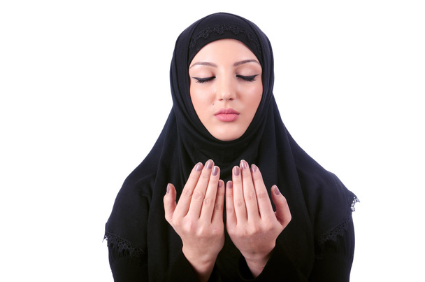 Muslimská mladá žena nosí hidžáb na bílém - Fotografie, Obrázek
