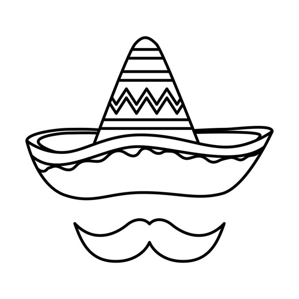 mexický klobouk Mariachi s knírkem - Vektor, obrázek