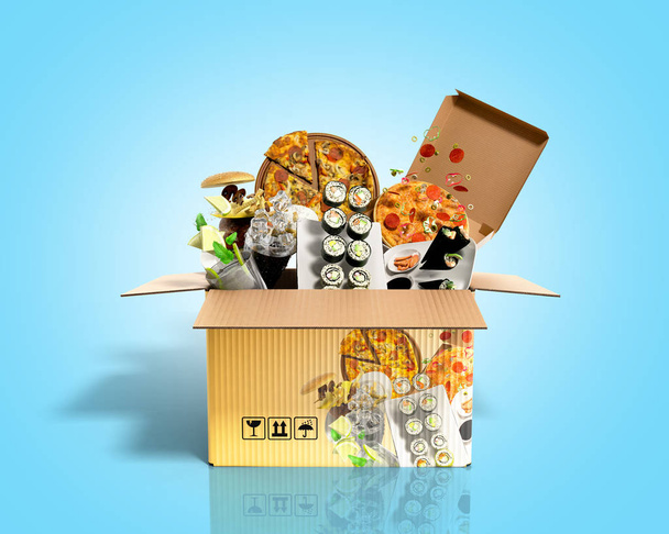 concept of product categories food in the box 3d render on blue  - Valokuva, kuva