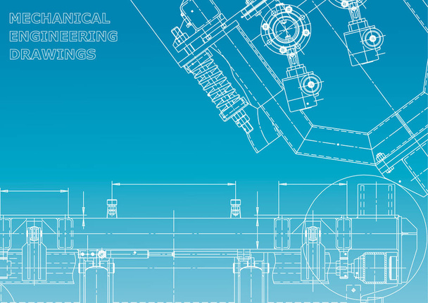 Computer aided design systems. Technical illustrations, backgrounds. Mechanical engineering drawing. Machine-building industry. Instrument-making drawings. Blueprint. Blue and white - Vector, Image