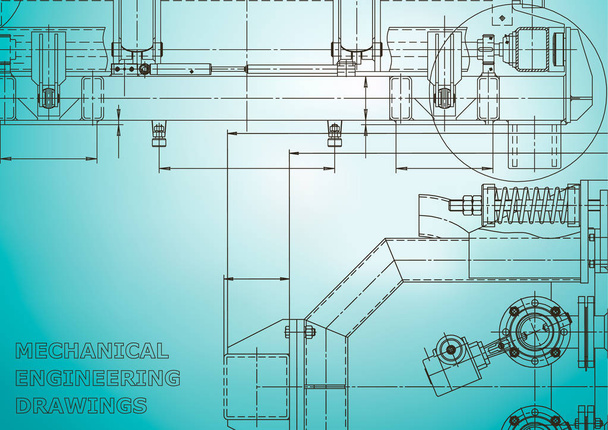 Computer aided design systems. Blueprint, scheme, plan, sketch. Technical illustrations, backgrounds. Mechanical engineering drawing. Light blue - Vector, Image