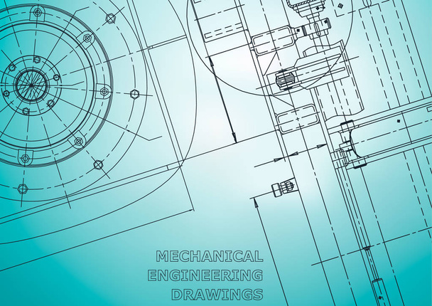 Blueprint. Vector engineering illustration. Cover, flyer, banner, background. Instrument-making drawings. Mechanical engineering drawing. Technical. Light blue - Vector, Image