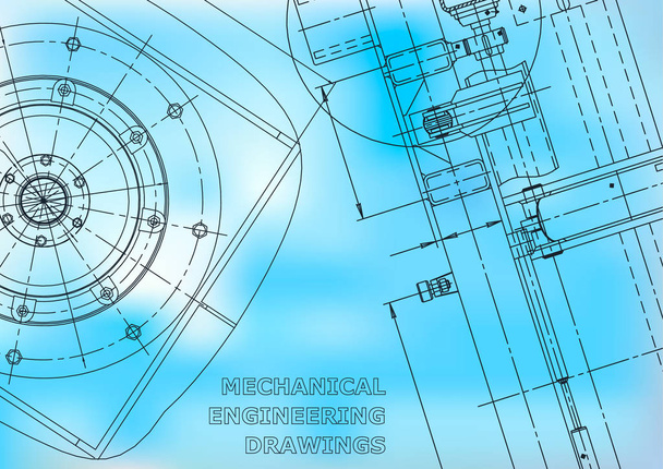Plano, Sketch. Ilustración de ingeniería vectorial. Cubierta, volante, pancarta, fondo. Fabricación de instrumentos. Azul.
 - Vector, imagen