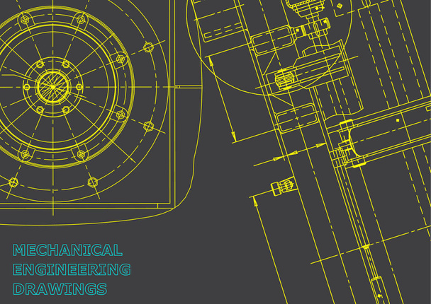 Plano, Sketch. Ilustración de ingeniería vectorial. Cubierta, volante, pancarta, fondo. Dibujos para hacer instrumentos. Mecánica. Gris
 - Vector, imagen