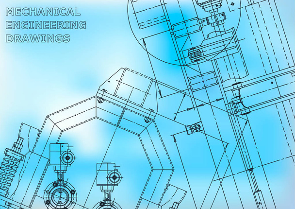 Blueprint, Sketch. Vector engineering illustration. Cover, flyer, banner, background. Instrument-making drawings. Mechanical engineering drawing. Technical illustrations, background. Blue - Vector, Image