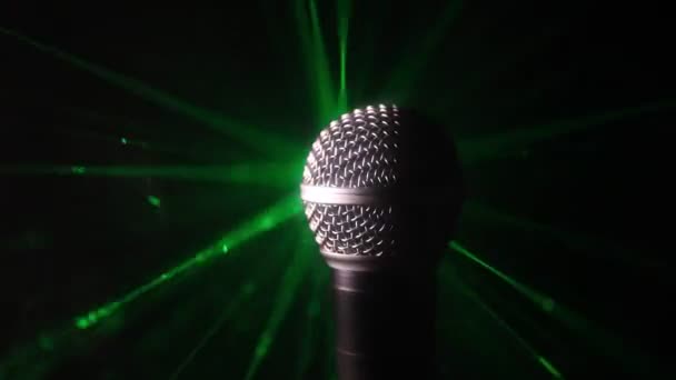 Microphone for sound, music, karaoke in audio studio or stage. Mic technology. Voice, concert entertainment background. Speech broadcast equipment. Live pop, rock musical performance - Footage, Video