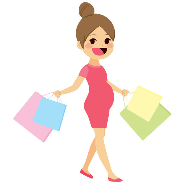 Mother Walking Shopping Pregnant - Vector, imagen