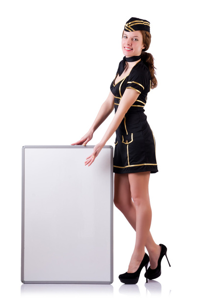 Stewardess with blank board on white - Foto, Imagen