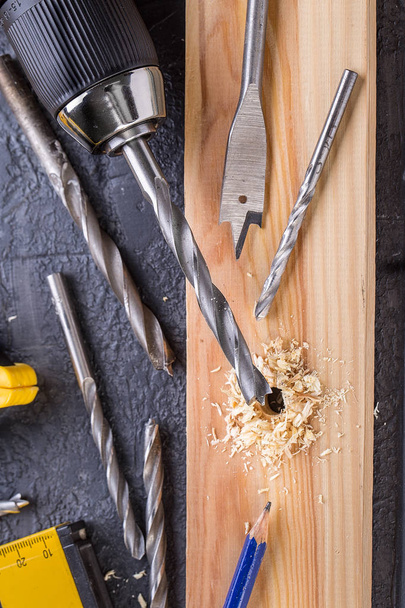 Working Tool on a Wooden Background. construction tools - Photo, Image