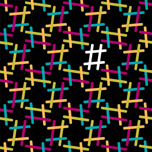 Hashtag naadloze patroon op zwarte achtergrond. - Vector, afbeelding