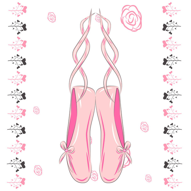 Colgante zapatos de ballet rosa ilustración hecha en estilo de contorno
. - Vector, Imagen