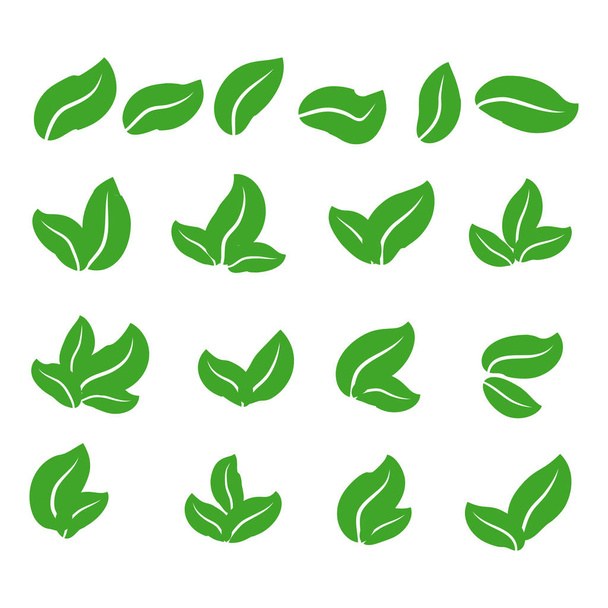 green leaf icons set on white background - Vettoriali, immagini