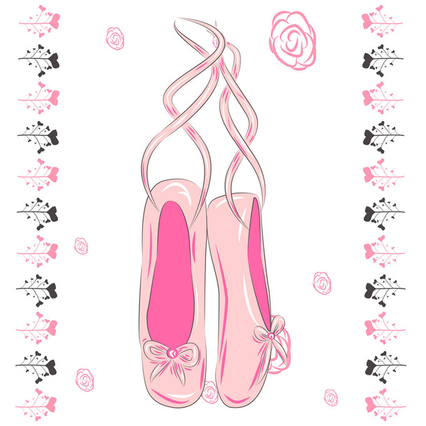 Hanging pink ballet shoes illustration made in outline style. - Vector, Imagen