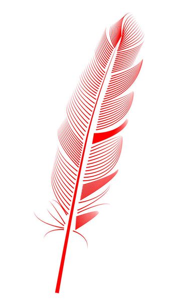 Pluma roja sobre fondo blanco, aislada. Facilidad, carta, vuelo
 - Vector, imagen