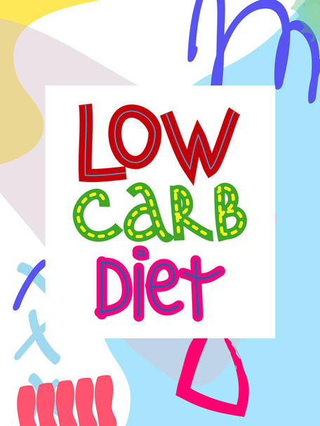 Low Carb dieet collage belettering. Ketogeen eten slogan, zin op Memphis achtergrond. Gezonde voeding poster, banner ontwerpsjabloon - Vector, afbeelding
