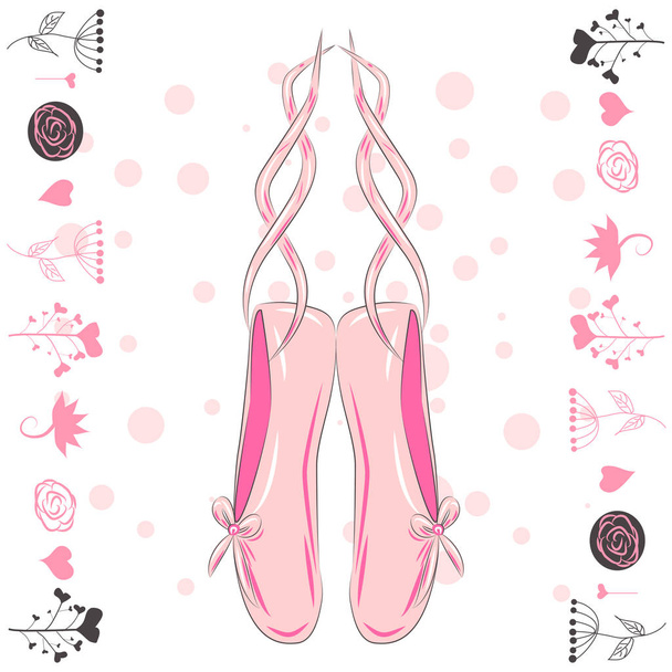 Illustration of a pair of well-worn ballet pointes shoes - Вектор,изображение