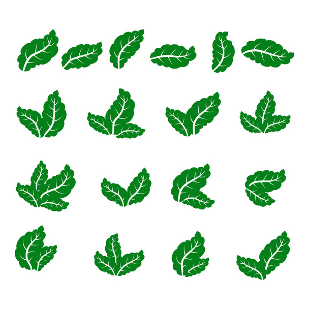 green leaf icons set on white background - Vector, Image