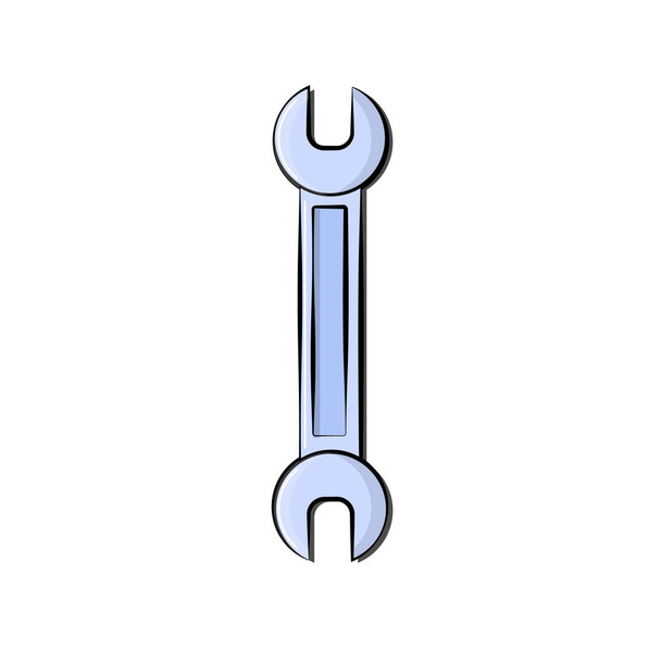 Κατασκευή μπλε εικονίδιο ενός κλειδιού ανοιχτού-τελικού κλειδί που έχει σχεδιαστεί για να σφίξουν και να χαλαρώσουν τους ξηρούς καρπούς και μπουλόνια για επισκευή. Εργαλείο μεταλλικής κατασκευής. Απεικόνιση διανυσματικών φορέων - Διάνυσμα, εικόνα