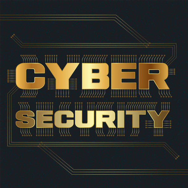 Letras conceptuales de seguridad cibernética con contactos de placa de circuito
 - Vector, imagen