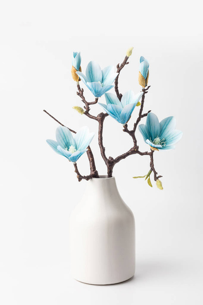 白い花瓶のマグノリア - 写真・画像