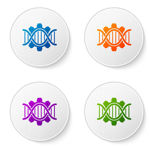 白い背景に分離された遺伝子工学の色のアイコン。Dna 分析、遺伝子検査、クローニング、親子テスト。円ボタンでアイコンを設定します。ベクターイラスト - ベクター画像