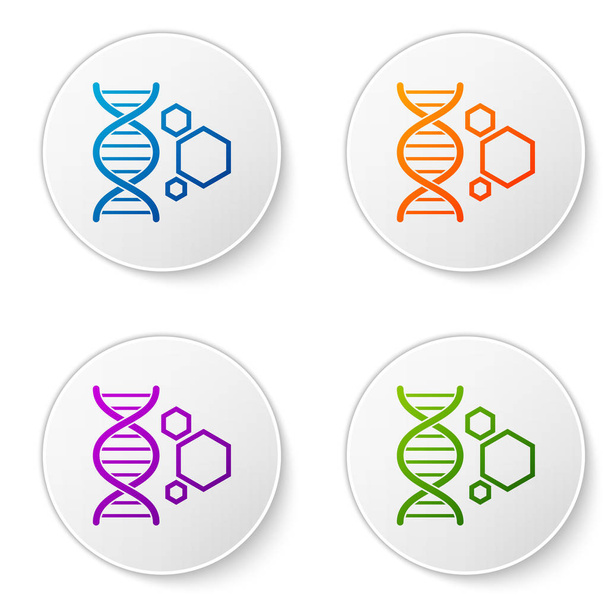 白い背景に分離された遺伝子工学の色のアイコン。Dna 分析、遺伝子検査、クローニング、親子テスト。円ボタンでアイコンを設定します。ベクターイラスト - ベクター画像