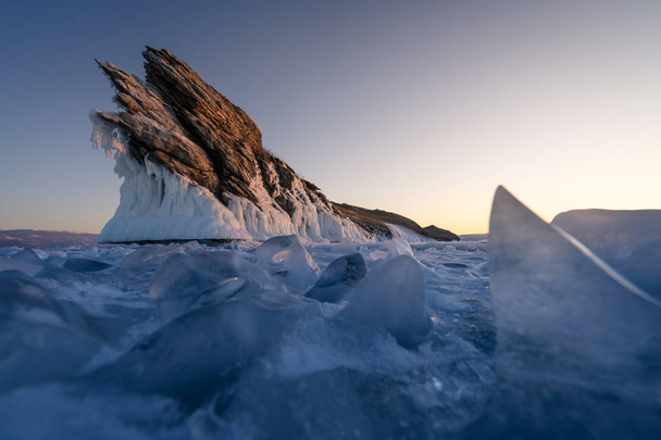 Ogoy island in Baikal frozen lake in winter season in a morning  - Foto, Imagen