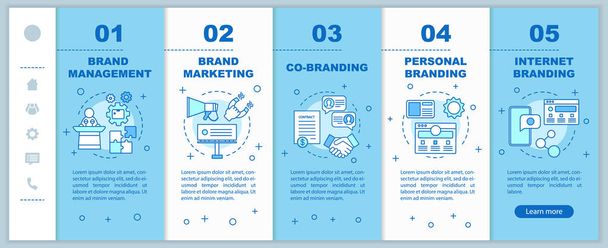 Branding types onboarding mobile web pages vector template. Brand marketing. Responsive smartphone website interface idea with linear illustrations. Webpage walkthrough step screens. Color concept  - Vector, Image